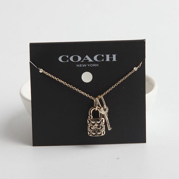 Coach Jewelry Brand New Coach Quilted Padlock And Key Necklace Gold